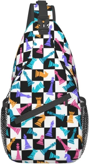 Chess Sling Backpack Chest Bag Crossbody Shoulder Bag Gym Cycling Travel Hiking Daypack For Men Women