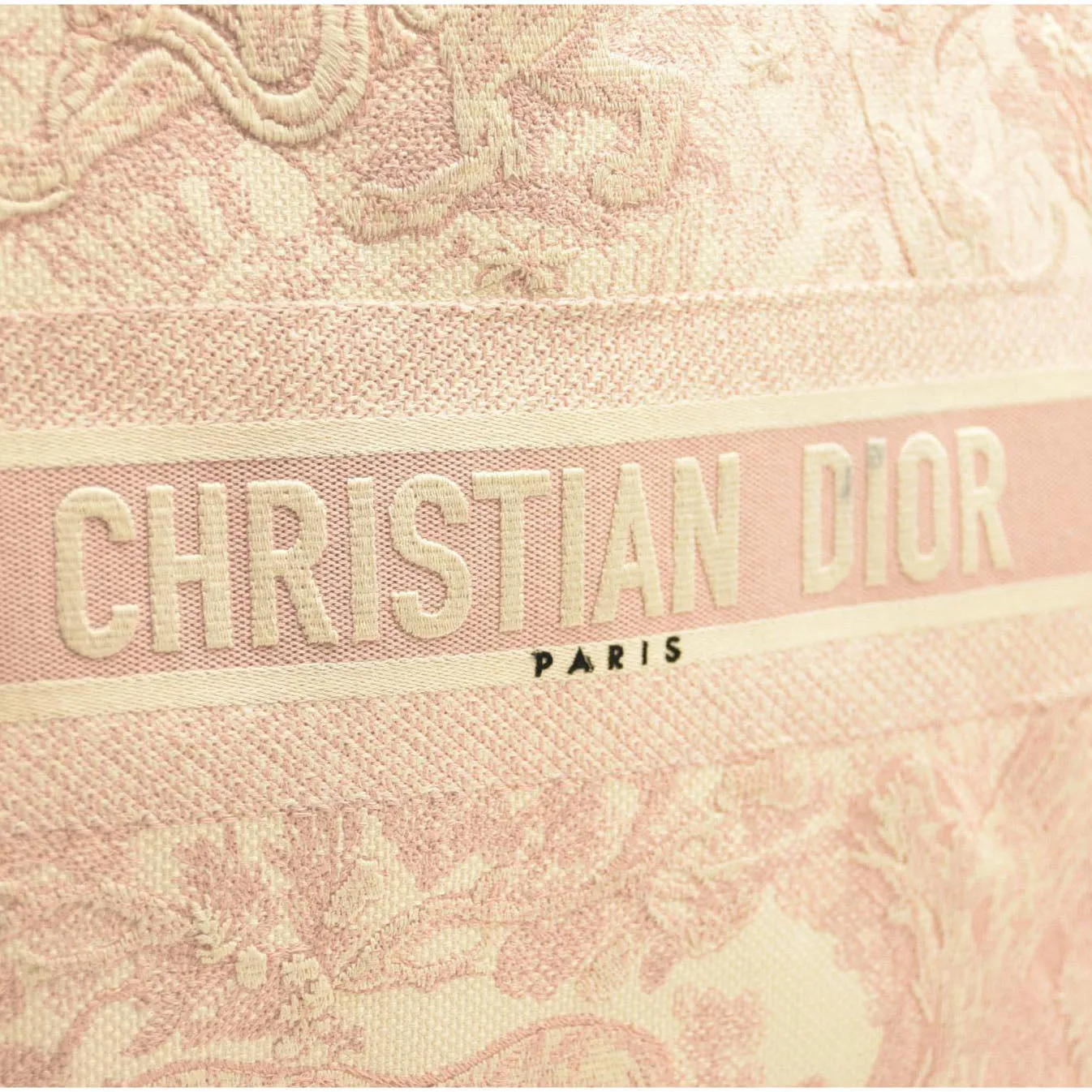 CHRISTIAN DIOR Canvas Toile De Jouy Embroidered Large Book Tote Pink