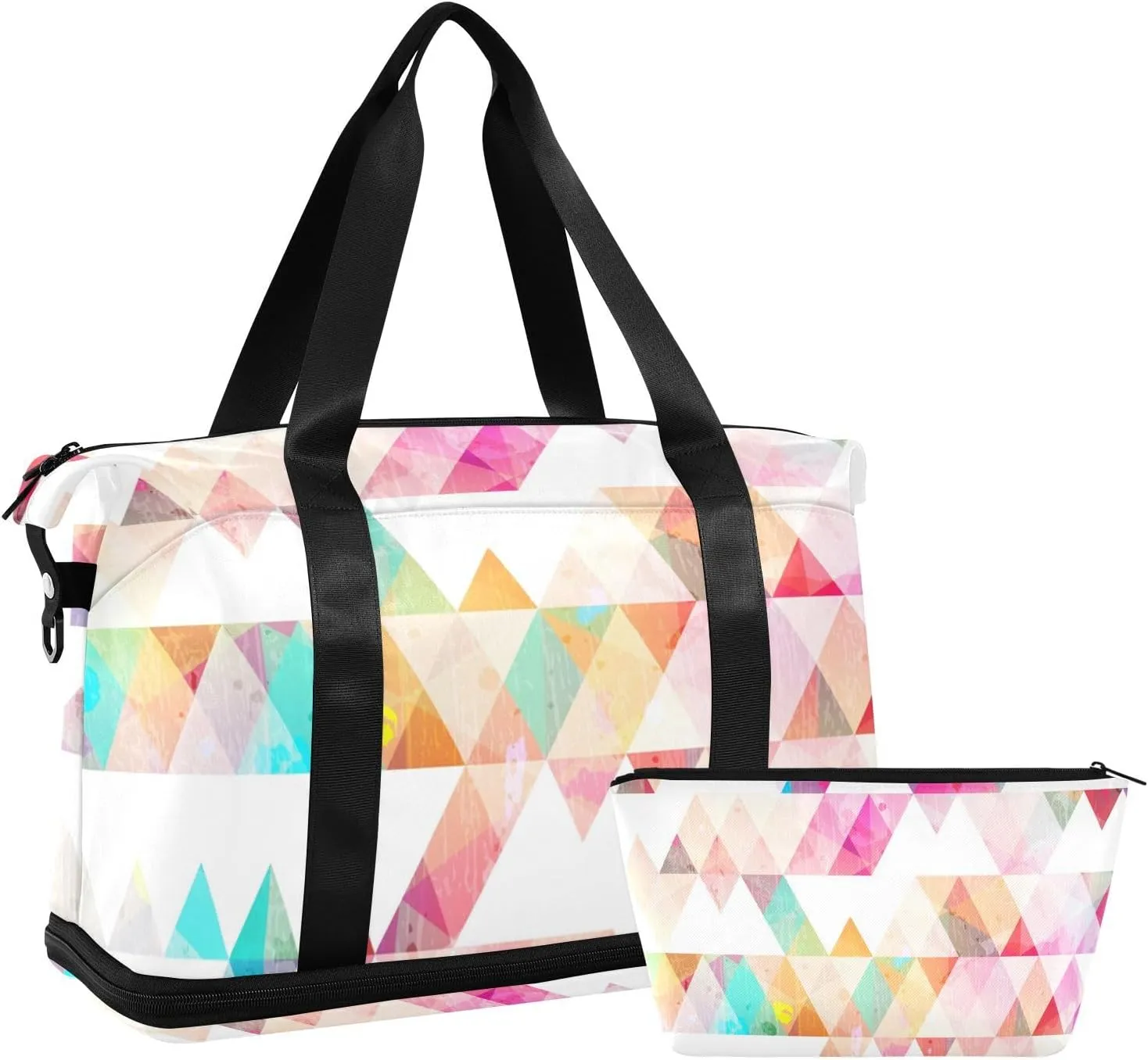 Chroma Triangle Versatile Sports Travel Bag - Lasting Twill Tote, Removable Wheel & Rod Bagging, Multi-pocket Design, Complimentary Makeup Bag