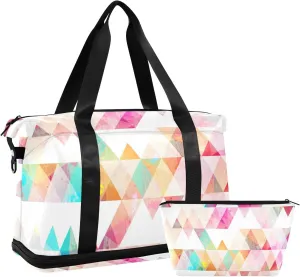 Chroma Triangle Versatile Sports Travel Bag - Lasting Twill Tote, Removable Wheel & Rod Bagging, Multi-pocket Design, Complimentary Makeup Bag