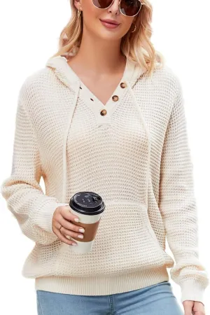 CiCiBird Women Fall Hoodies Sweater Knit V Neck Tops Oversized Fashion Pullover Casual Long Sleeve Shirts with Pockets