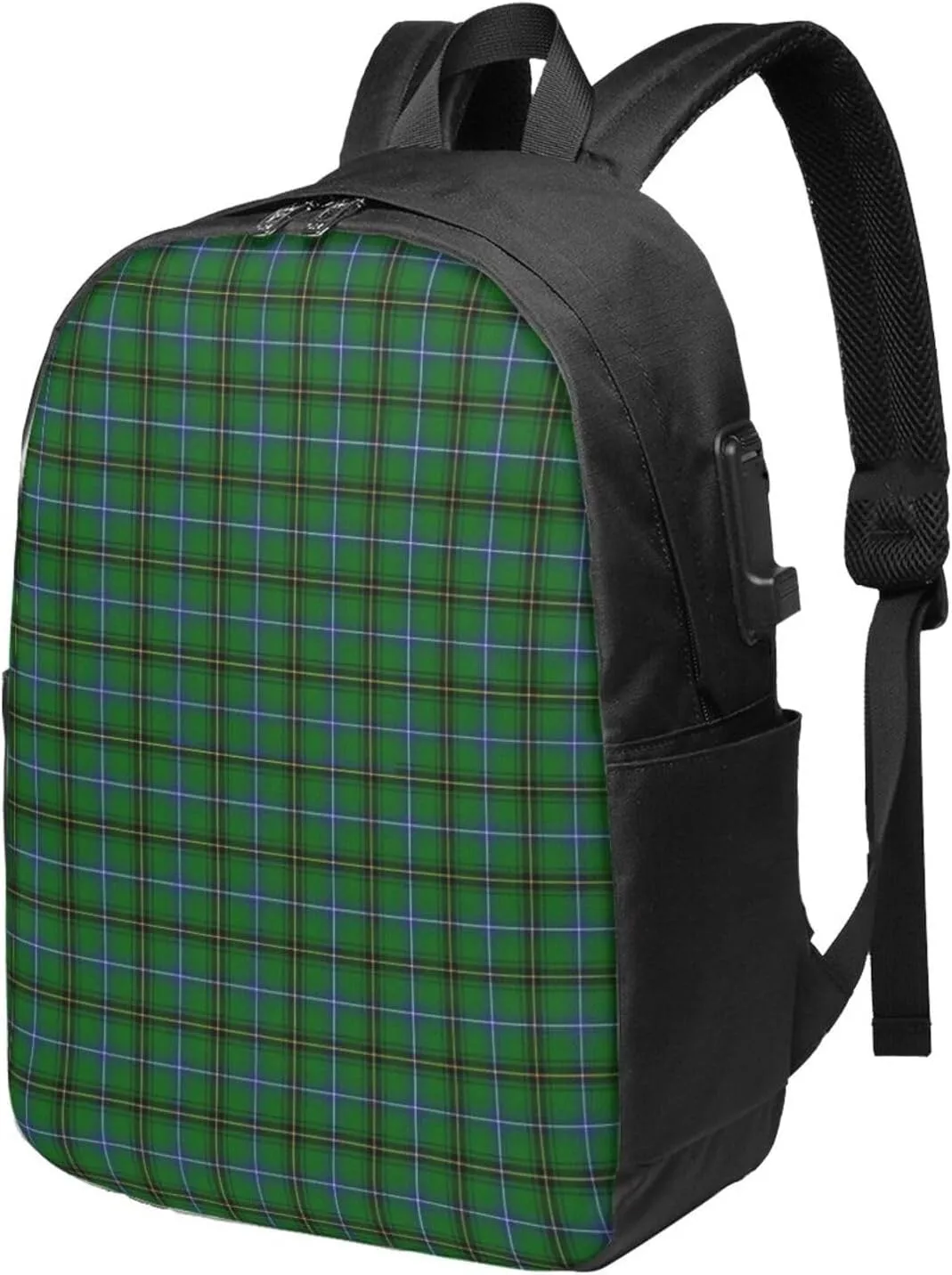 Clan Henderson Tartan Usb Travel Laptop Backpack – Durable Polyester Backbag With Charging Port & Headphone Jack