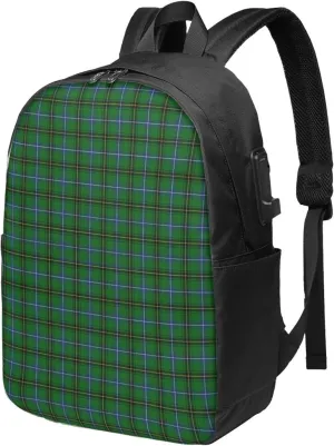 Clan Henderson Tartan Usb Travel Laptop Backpack – Durable Polyester Backbag With Charging Port & Headphone Jack