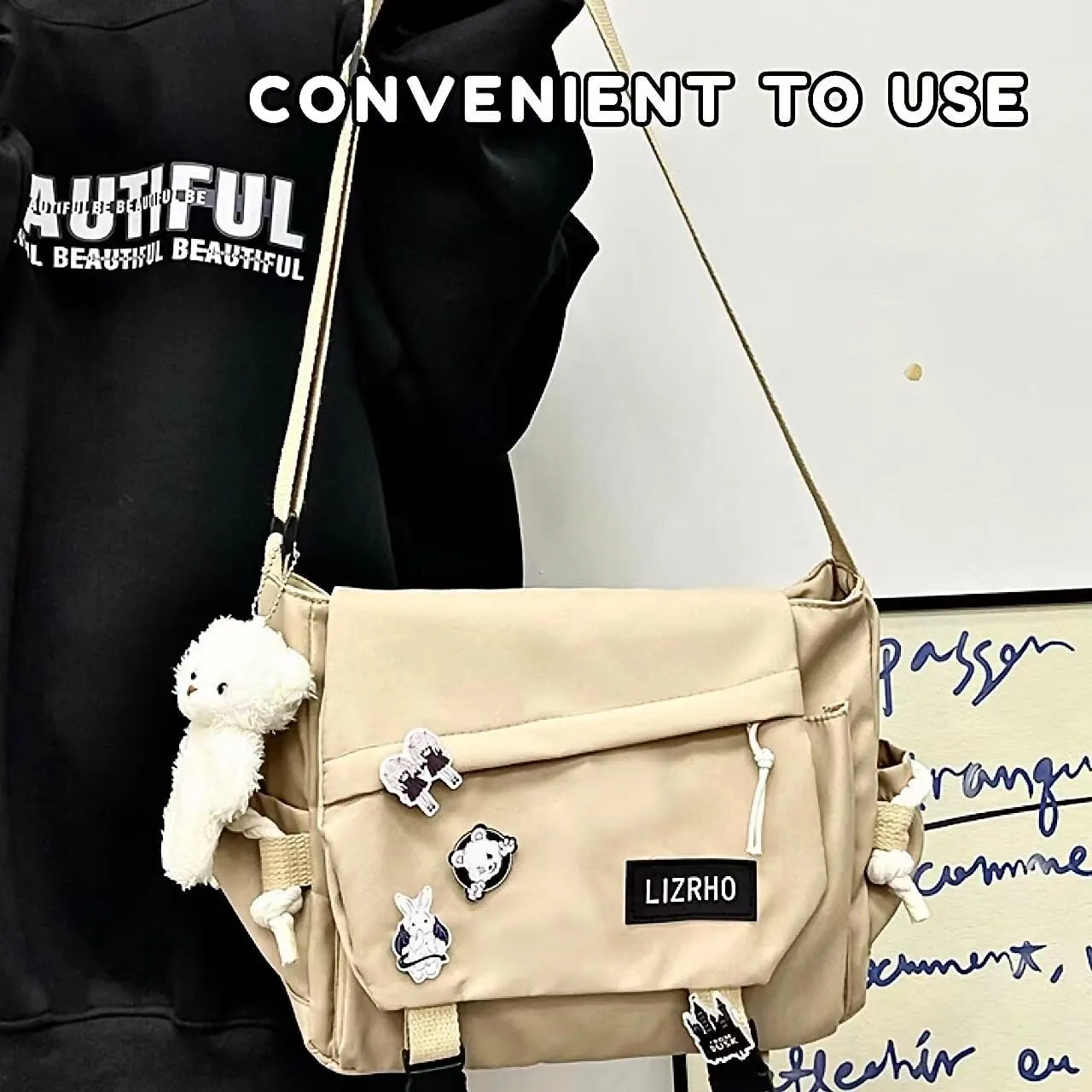 Classic Messenger Bag Cute Crossbody Bag Vintage Nylon Shoulder Bag Kawaii Purse with Upgraded Feature Travel Essentials