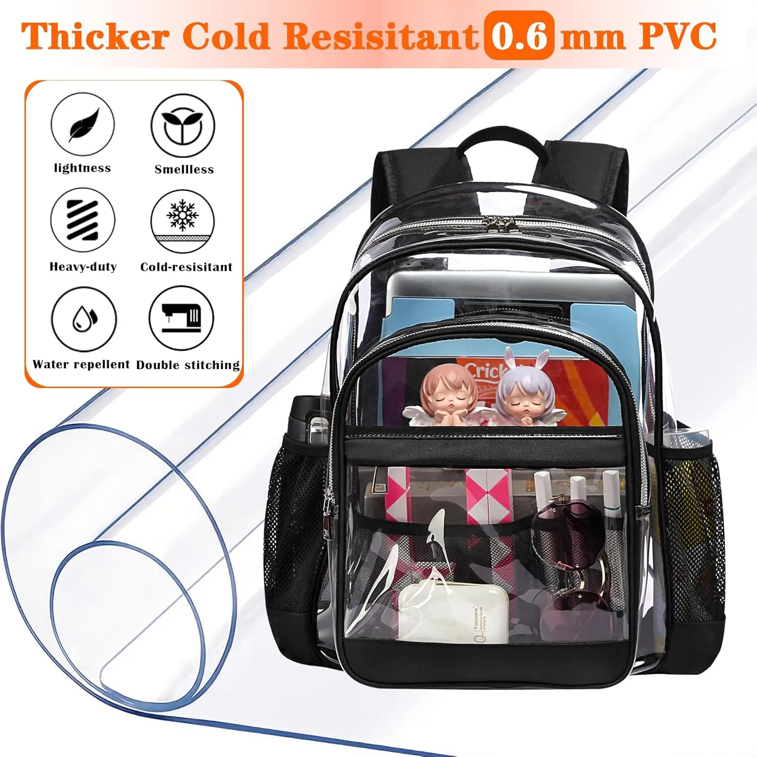 Clear Backpack,Heavy Duty Clear Bookbag See Through Backpack Large Clear Bag for School College Work Travel Security,Light Purple