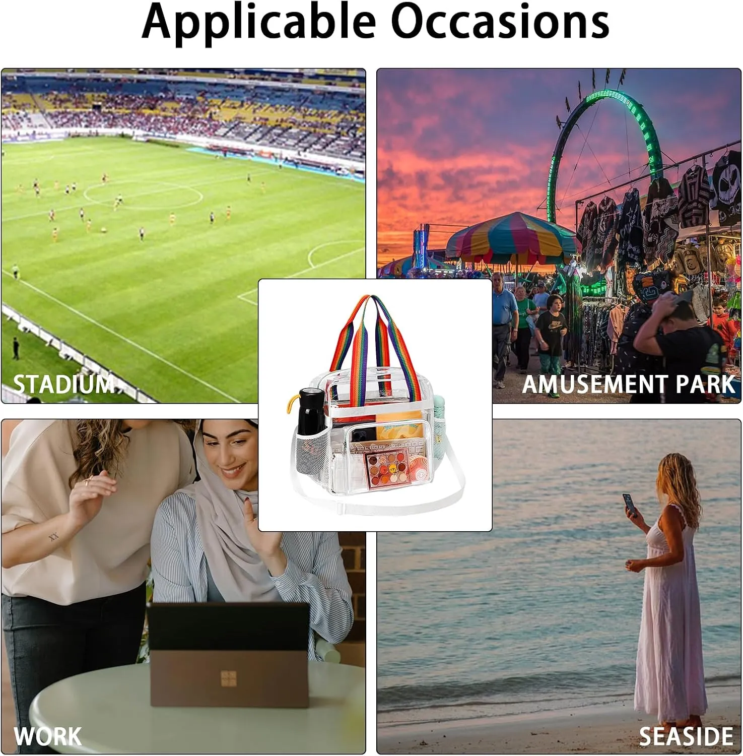 Clear Bag for Stadium Events 12 x6 x12 Clear Crossbody Tote Bag Stadium Approved with Adjustable Longer Strap