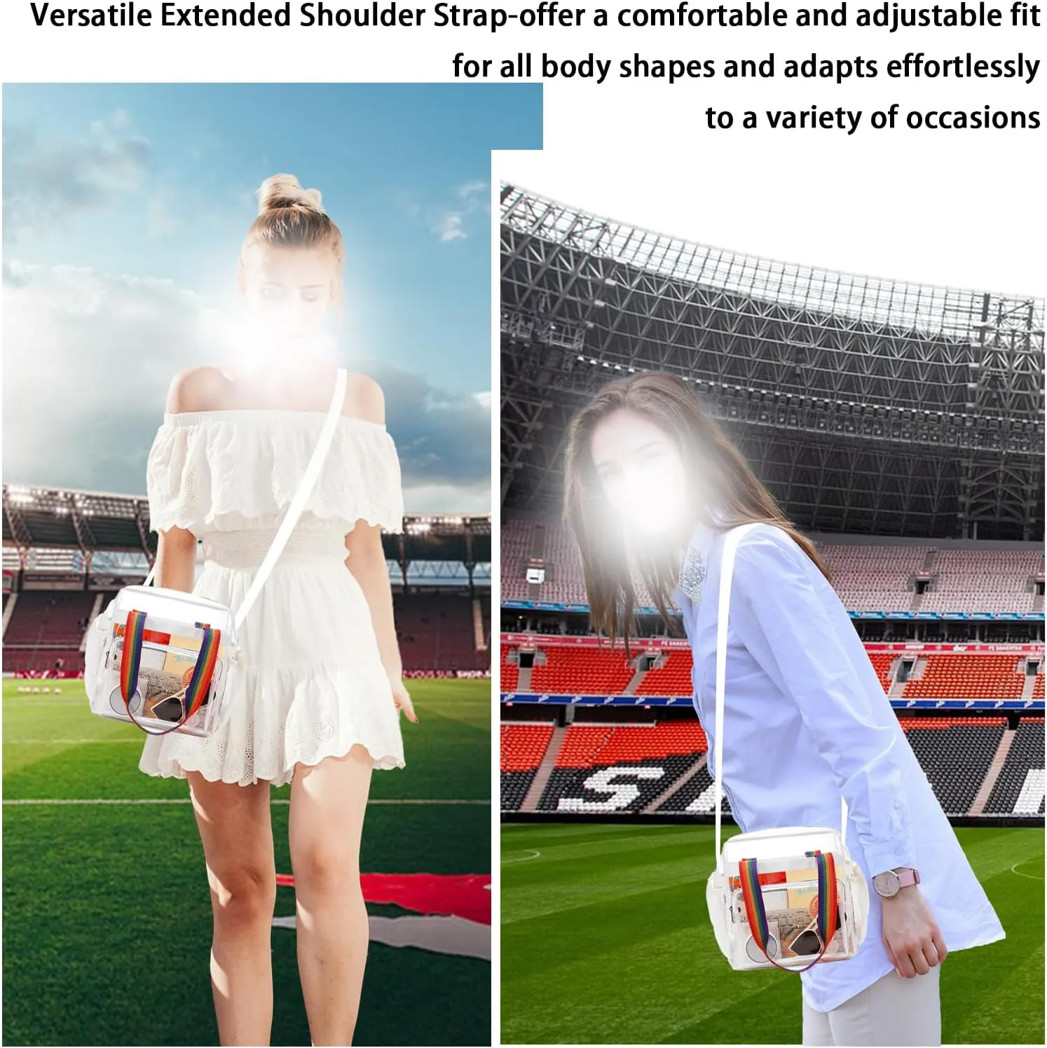 Clear Bag for Stadium Events 12 x6 x12 Clear Crossbody Tote Bag Stadium Approved with Adjustable Longer Strap