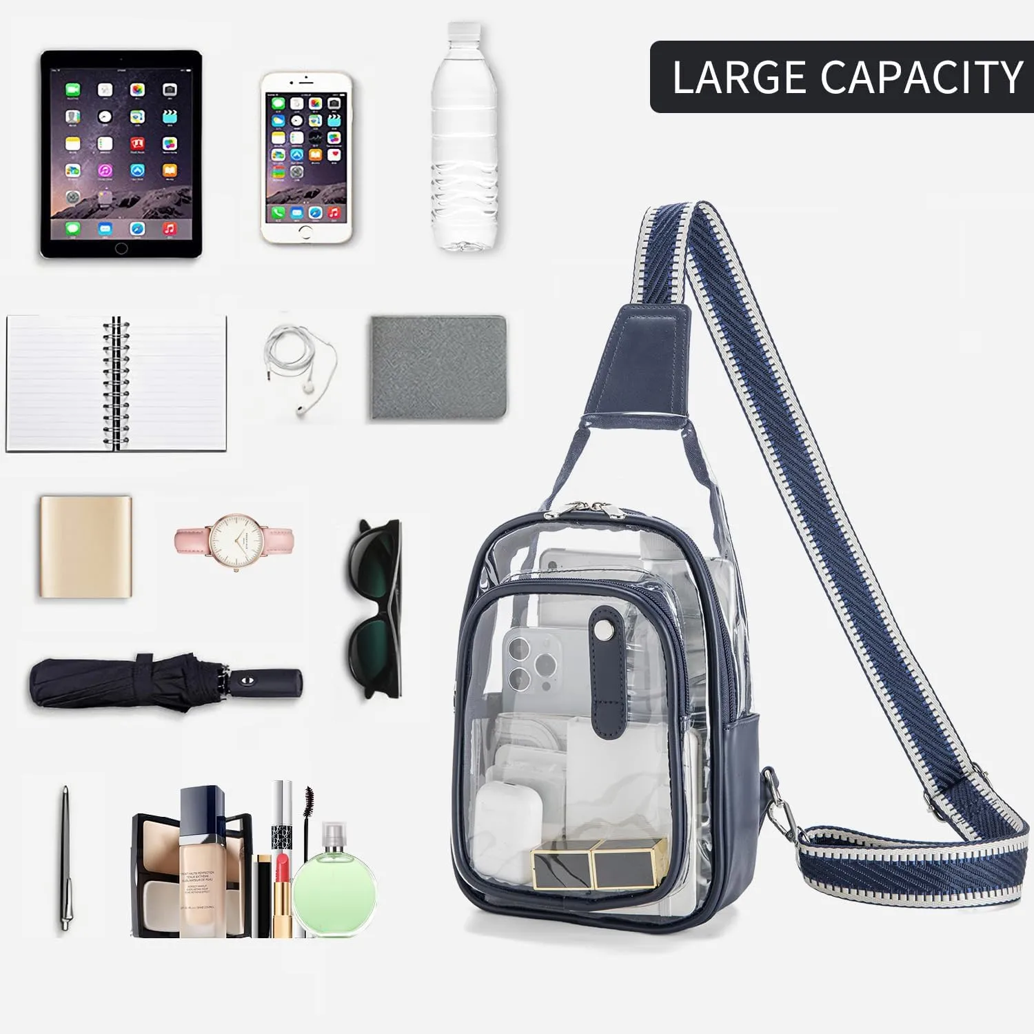 Clear Bag for Stadium Events, Clear Purses For Women Stadium Crossbody Clear Fanny pack For Women Concert Bag