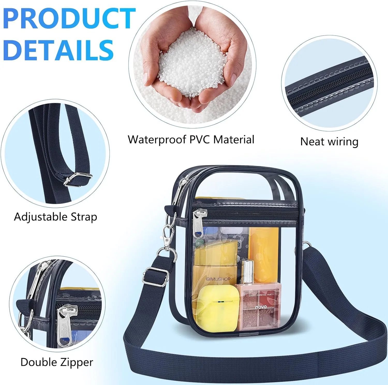 Clear Bag for Stadium Events Men&Women Clear Crossbody Bag Stadium Approved Clear Purse Bag Waterproof Clear Bag