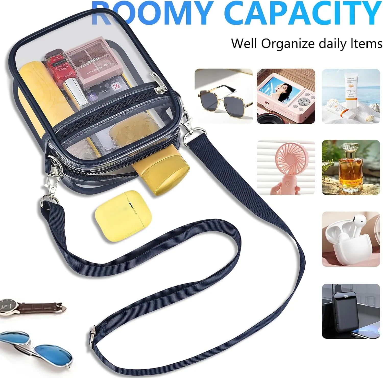 Clear Bag for Stadium Events Men&Women Clear Crossbody Bag Stadium Approved Clear Purse Bag Waterproof Clear Bag