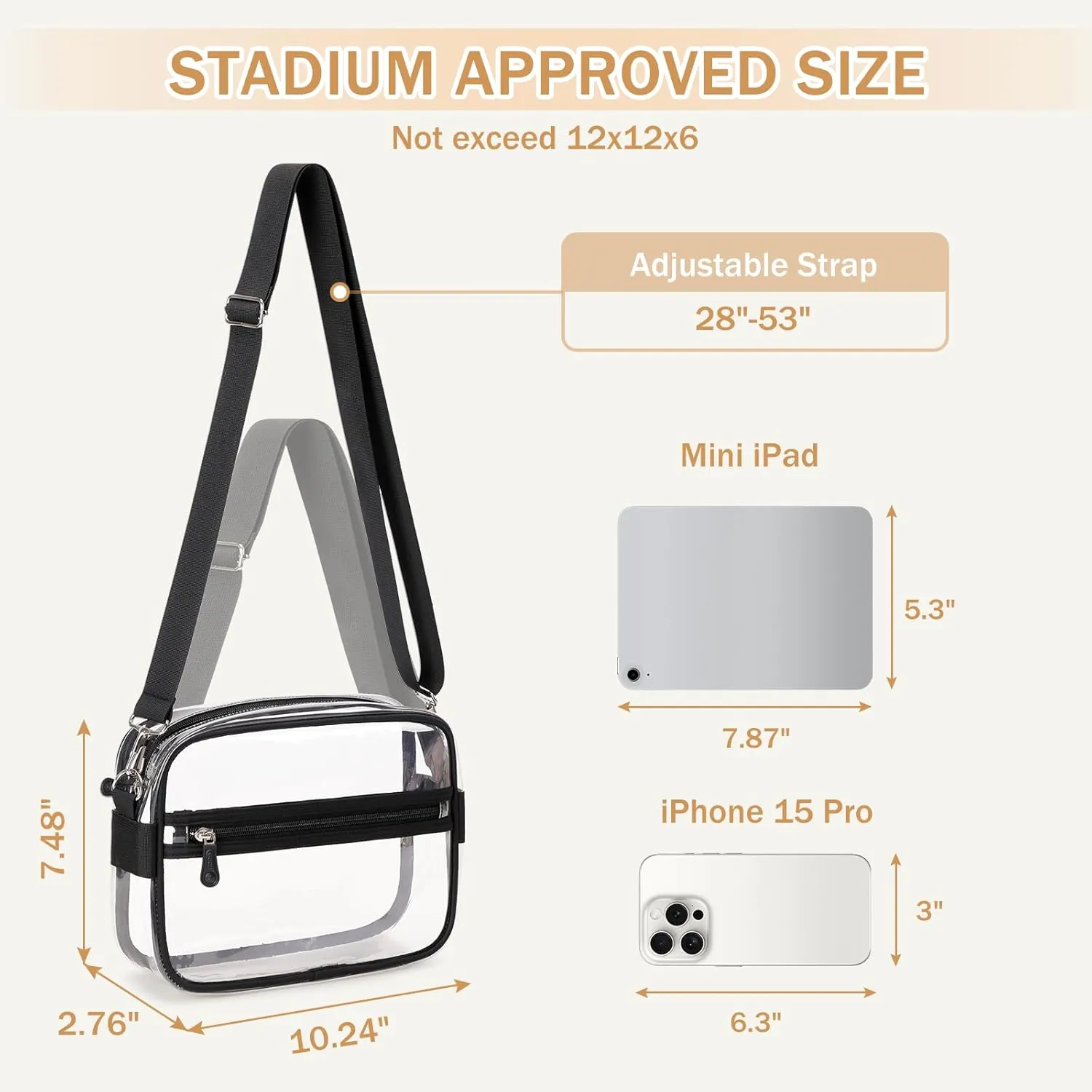 Clear Bag for Stadium Events Transparent Crossbody Bag Purse Adjustable Strap Shoulder Bags