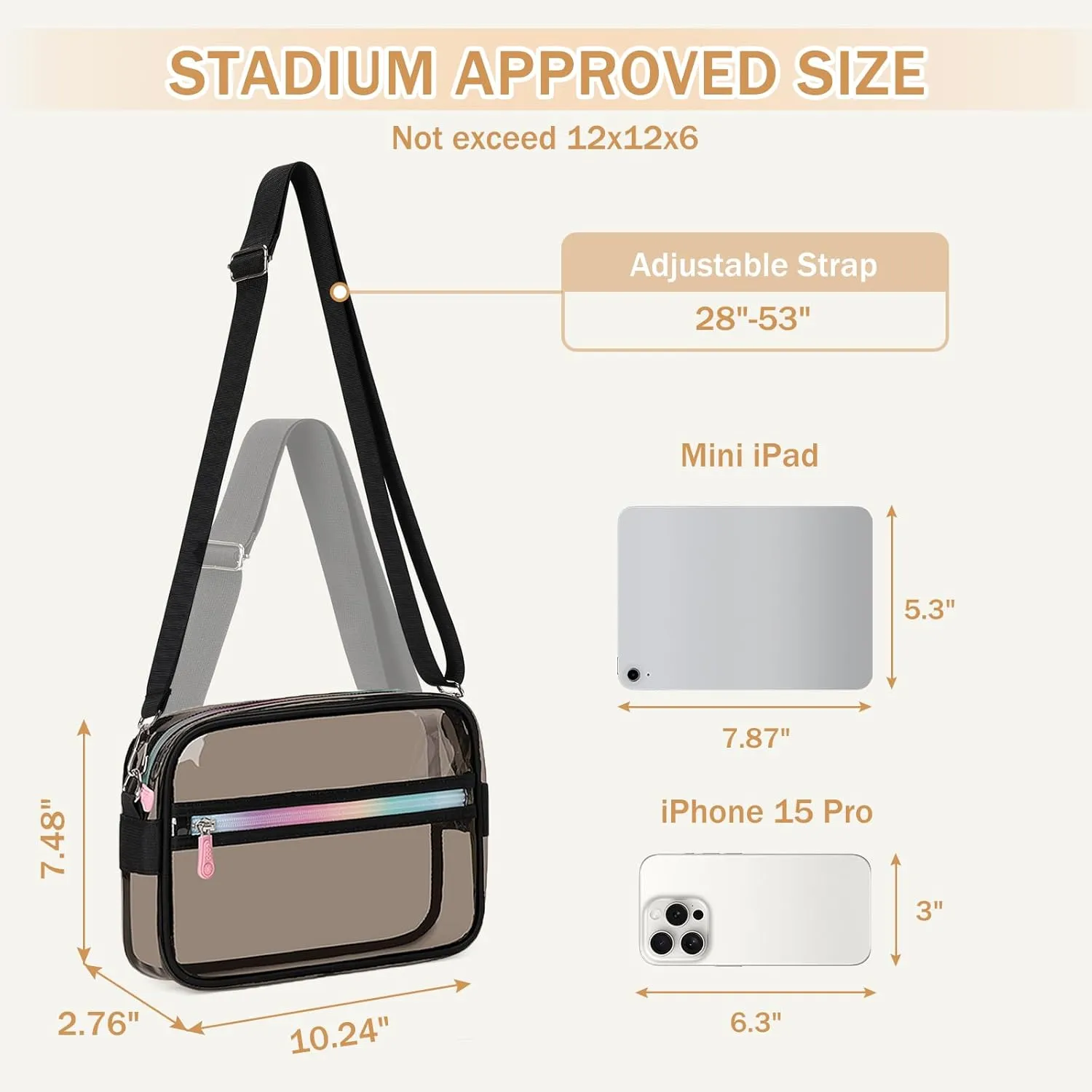 Clear Bag for Stadium Events Transparent Crossbody Bag Purse Adjustable Strap Shoulder Bags