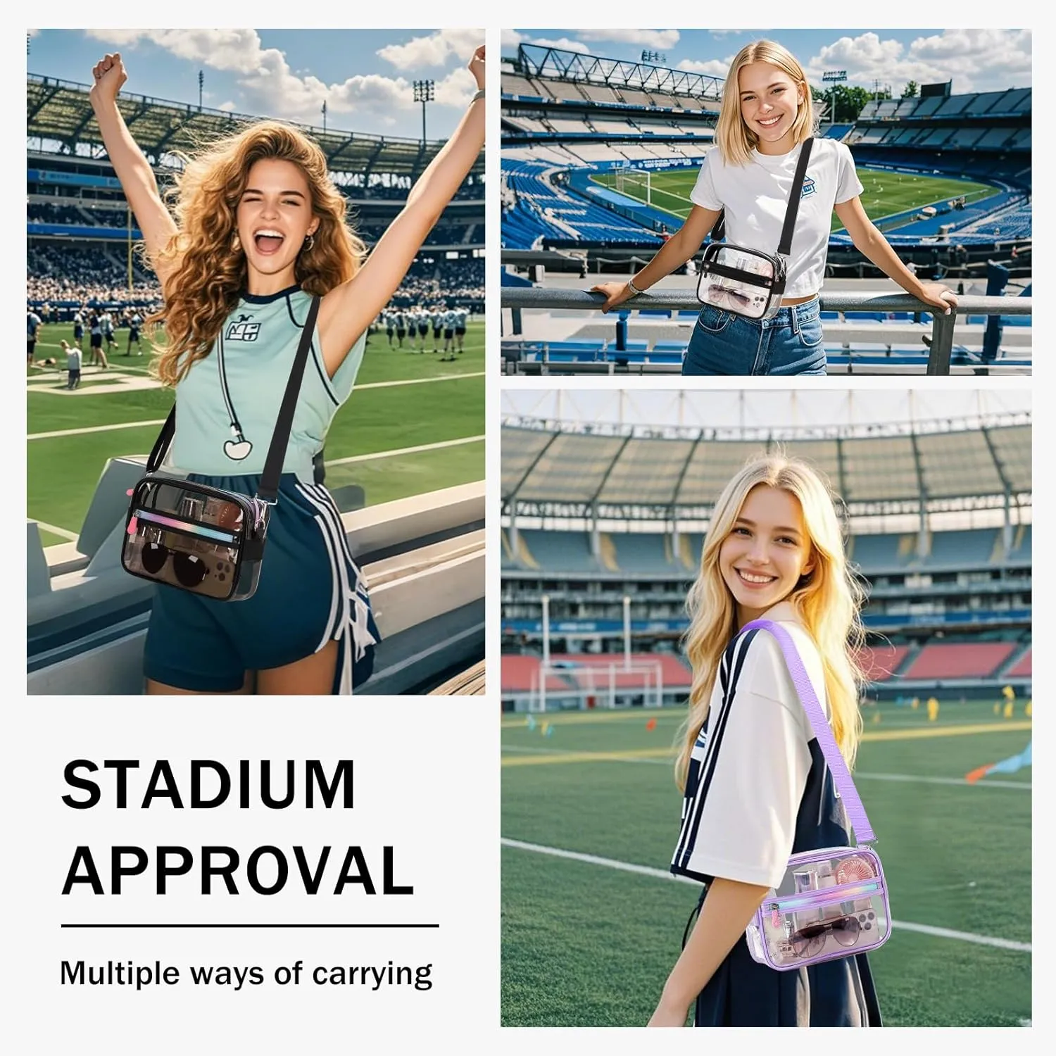 Clear Bag for Stadium Events Transparent Crossbody Bag Purse Adjustable Strap Shoulder Bags