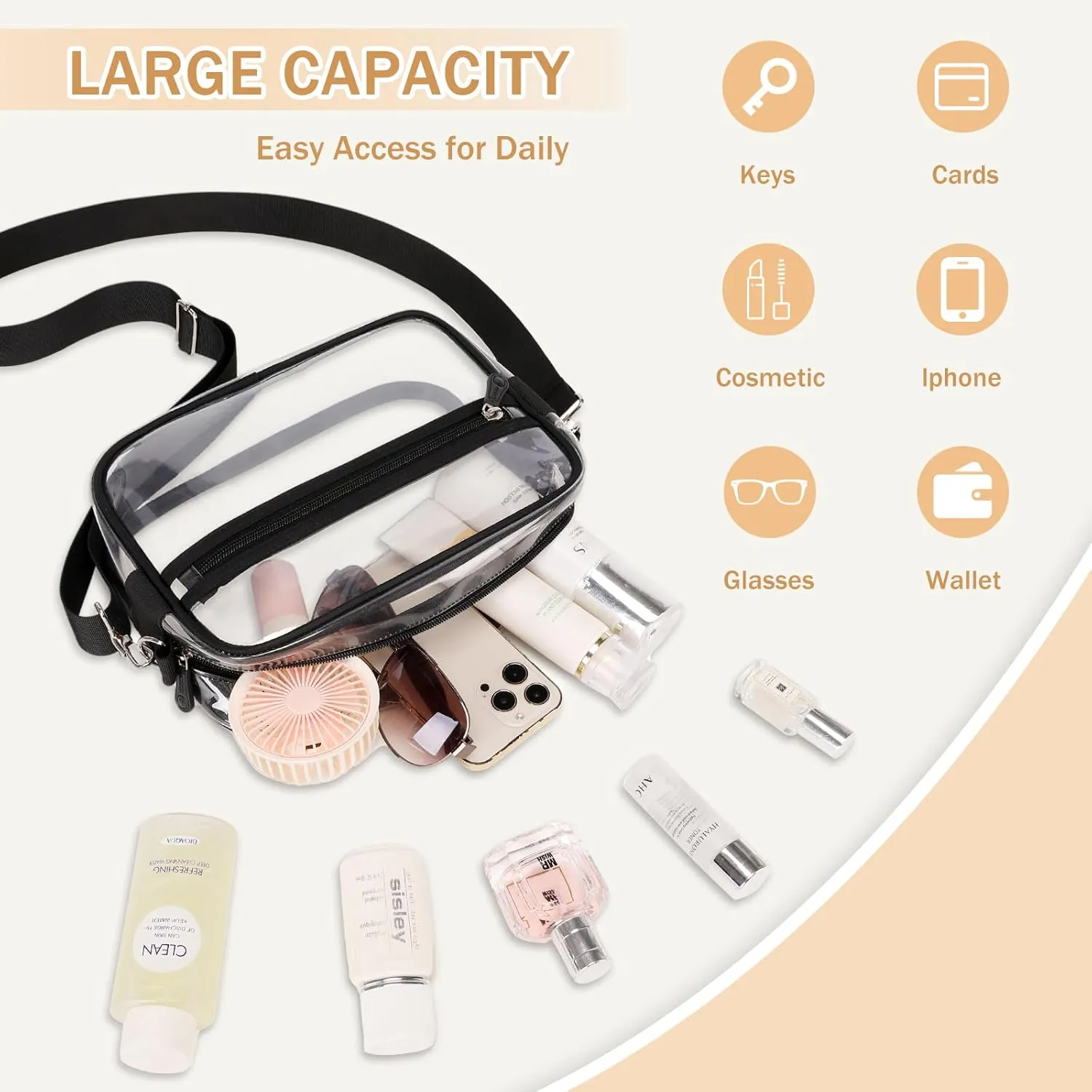 Clear Bag for Stadium Events Transparent Crossbody Bag Purse Adjustable Strap Shoulder Bags