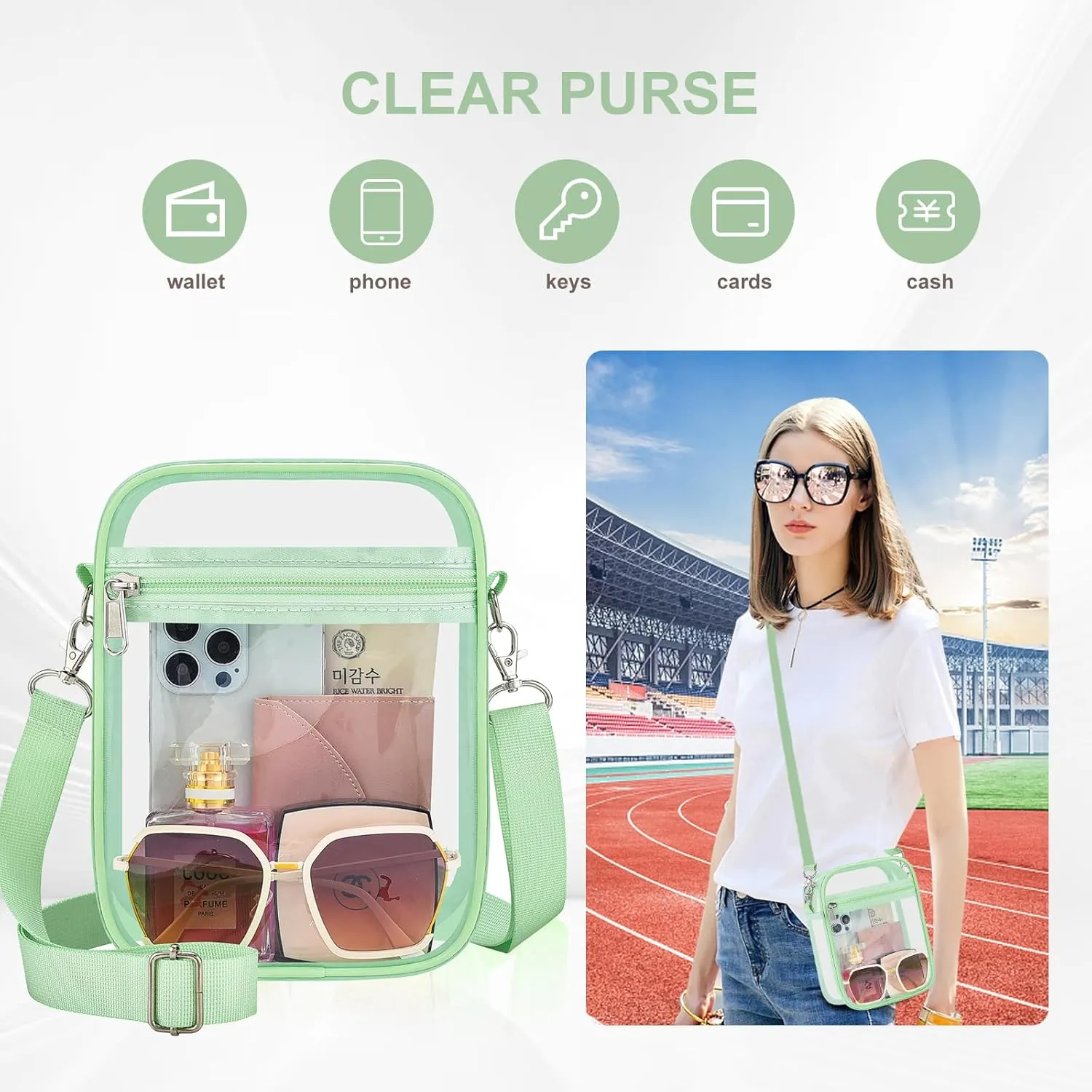 Clear Bag Stadium Approved Clear Purse for Women Clear Crossbody Bag for Stadium Events Concerts Festivals