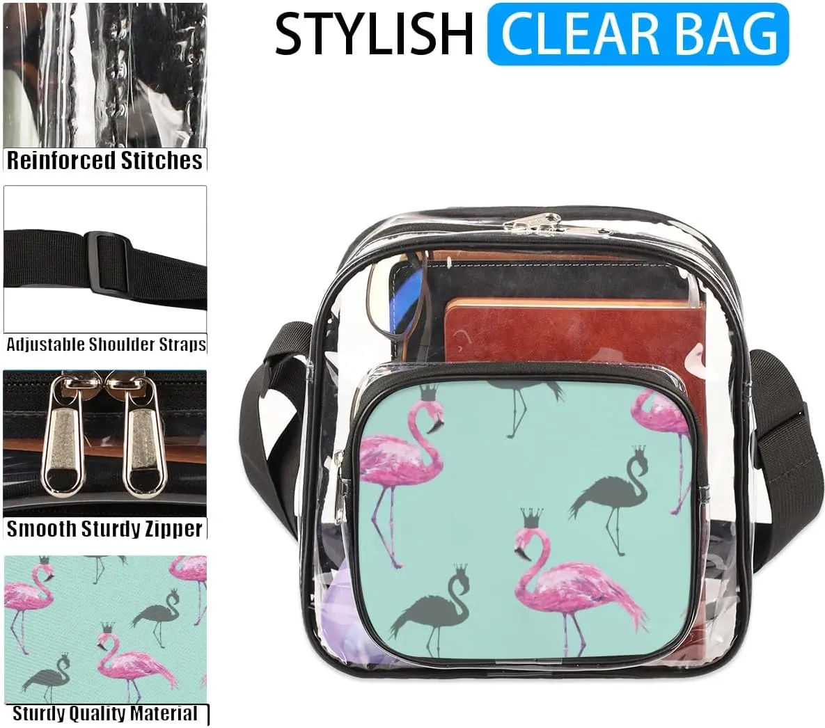 Clear Crossbody Bag Stadium Approved for Women and Men Transparent Messenger Shoulder Bag Clear Purse Bag