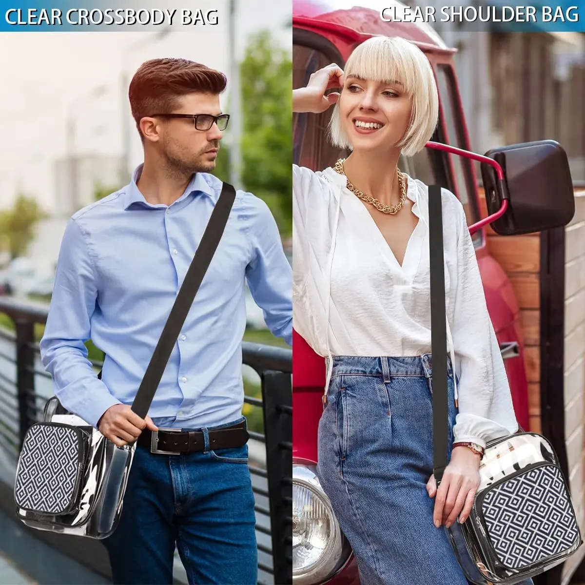 Clear Crossbody Bag Stadium Approved for Women and Men Transparent Messenger Shoulder Bag Clear Purse Bag