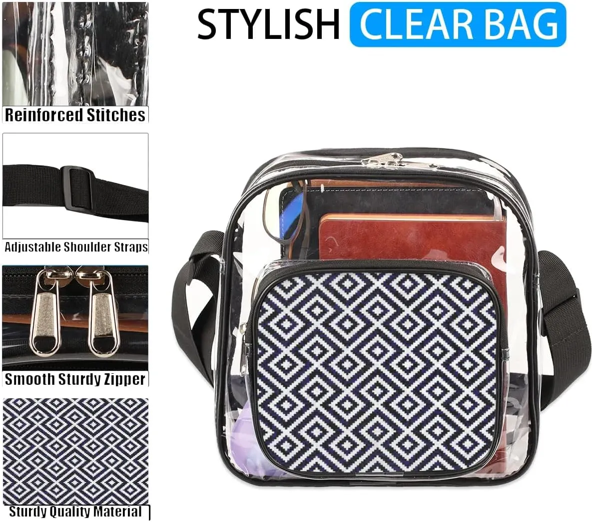 Clear Crossbody Bag Stadium Approved for Women and Men Transparent Messenger Shoulder Bag Clear Purse Bag
