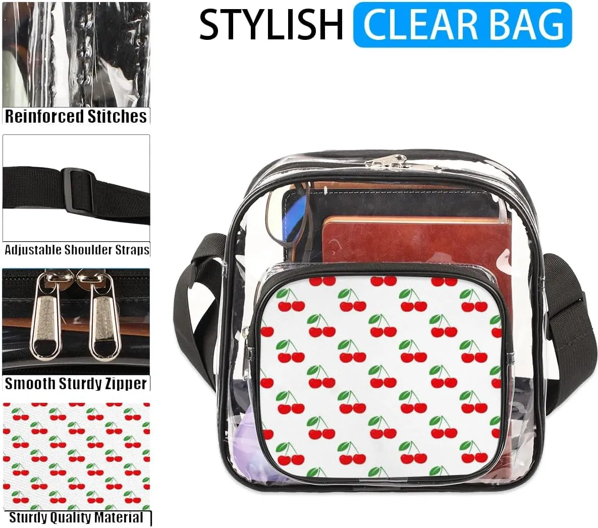 Clear Crossbody Bag Stadium Approved for Women and Men Transparent Messenger Shoulder Bag Clear Purse Bag