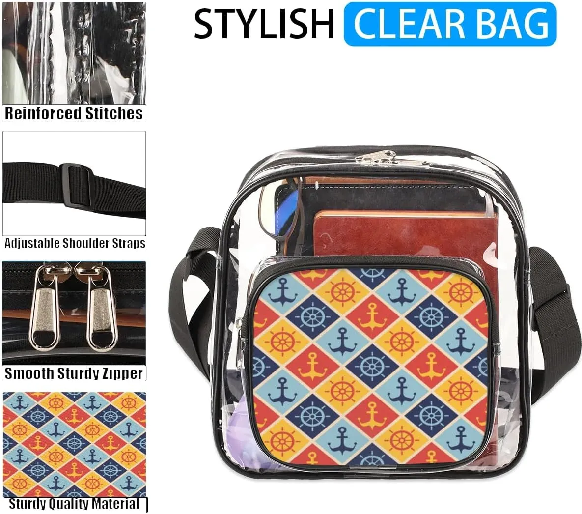 Clear Crossbody Bag Stadium Approved for Women and Men Transparent Messenger Shoulder Bag Clear Purse Bag
