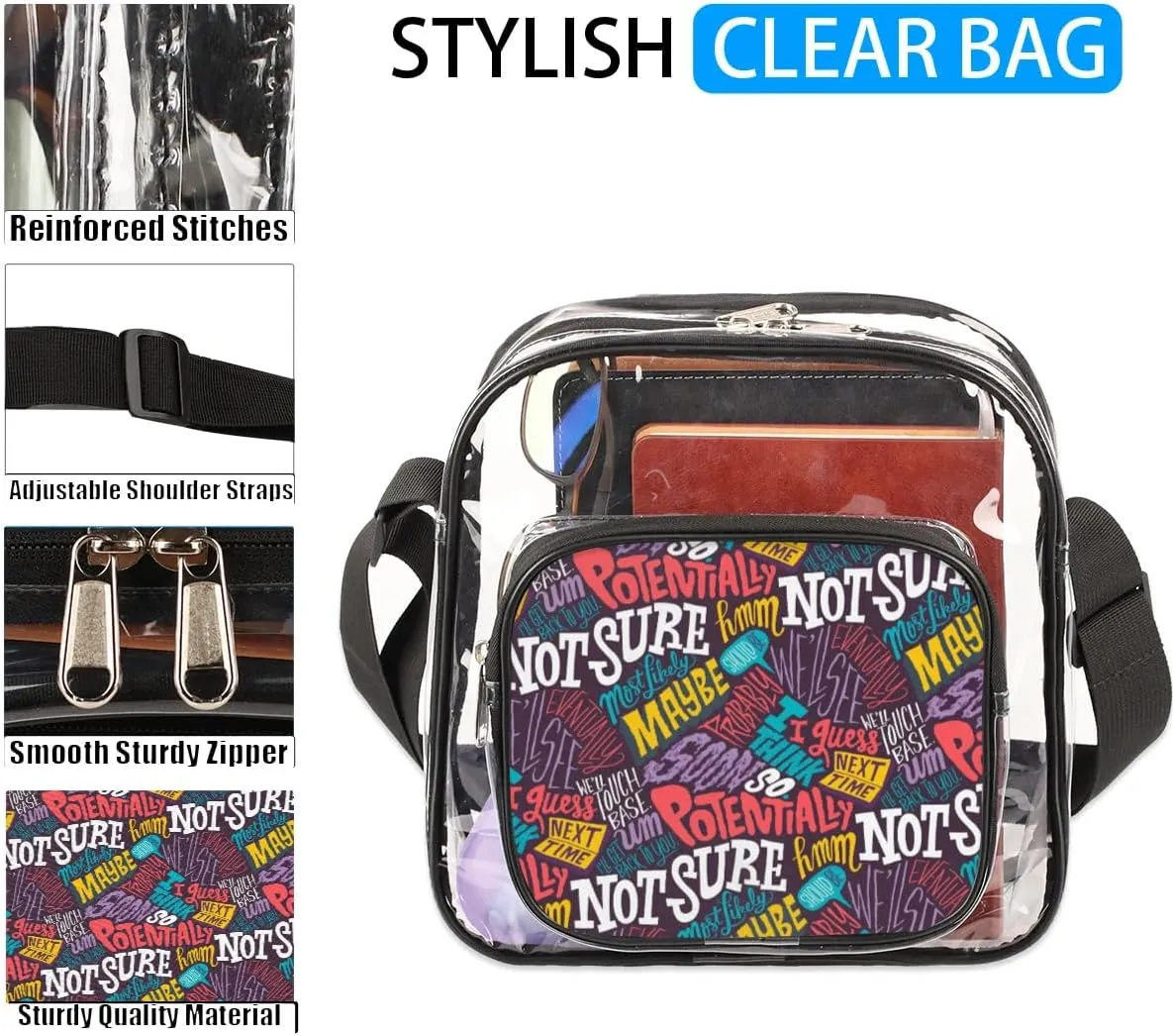 Clear Crossbody Bag Stadium Approved for Women and Men Transparent Messenger Shoulder Bag Clear Purse Bag