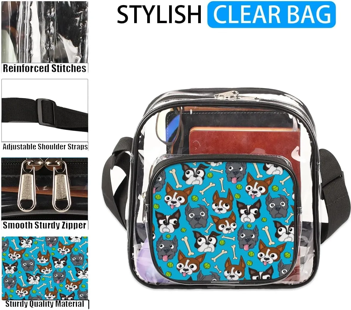 Clear Crossbody Bag Stadium Approved for Women and Men Transparent Messenger Shoulder Bag Clear Purse Bag