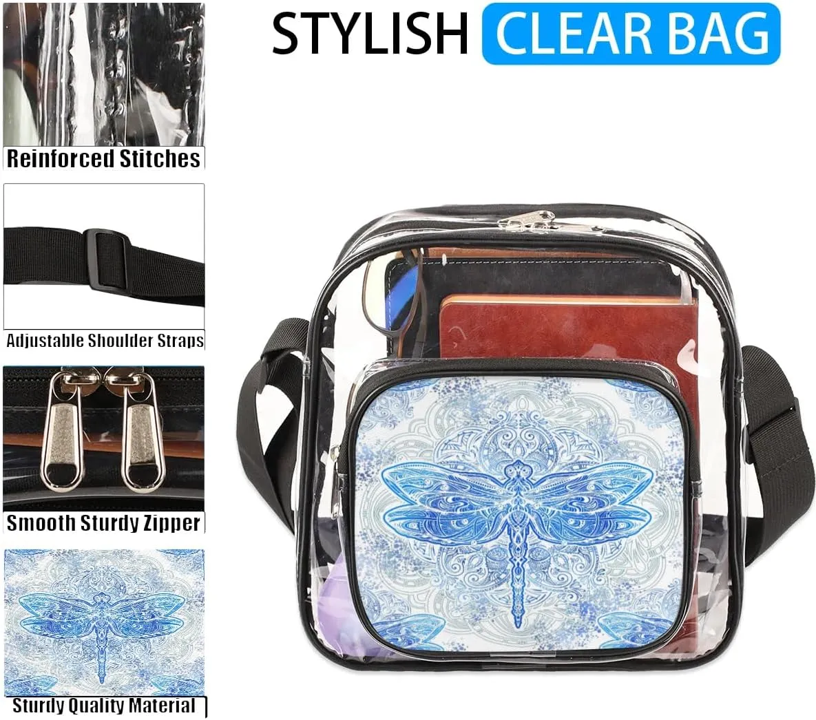 Clear Crossbody Bag Stadium Approved for Women and Men Transparent Messenger Shoulder Bag Clear Purse Bag