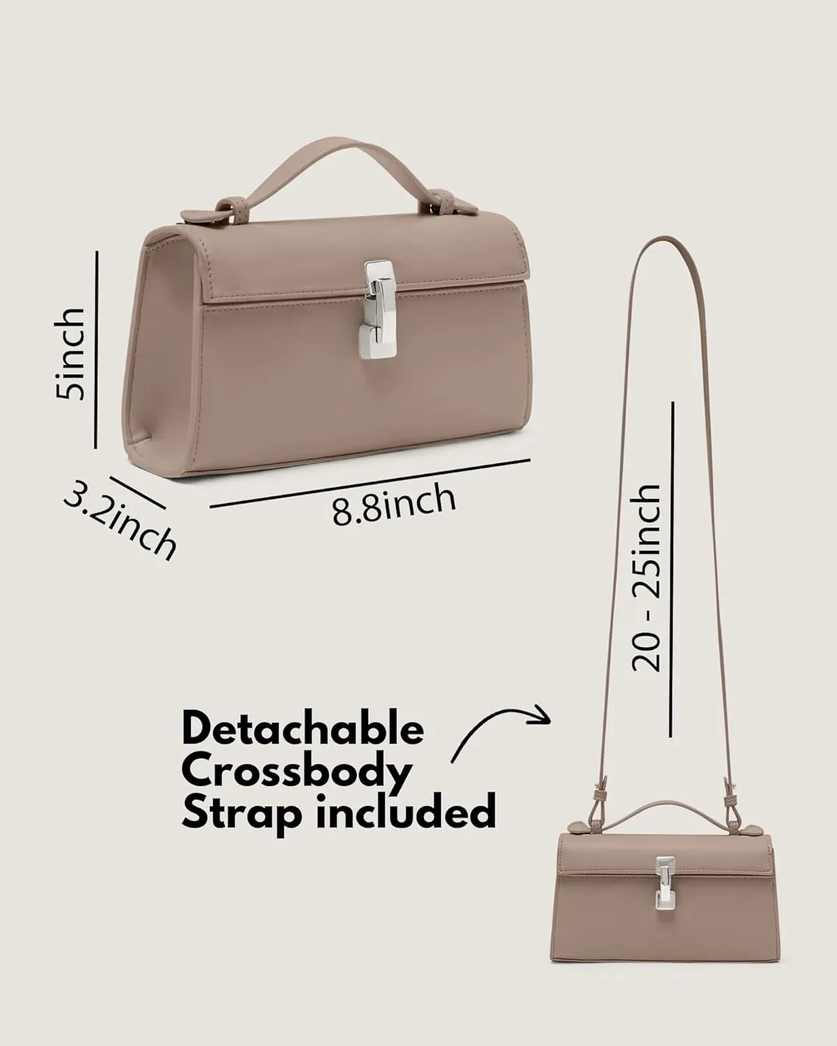 Clutch Purses for Women - Small Purse Top Handle - Evening Bag - Adjustable Crossbody Handbag - Trendy PU Leather