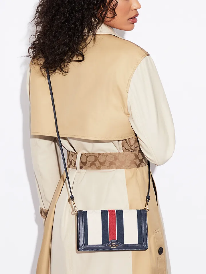 Coach Anna Foldover Clutch Crossbody In Signature Jacquard With Stripes Gold/Chalk Multi