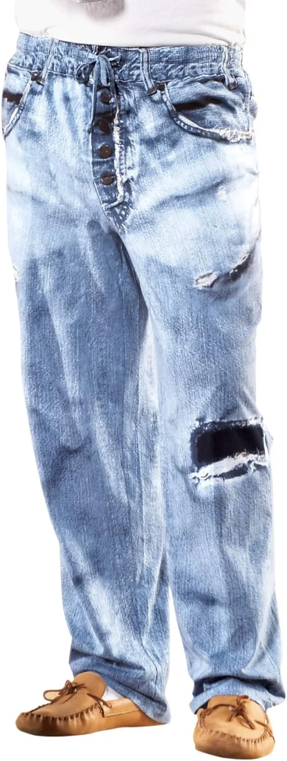 Collections Etc Faux Denim Soft Cotton Lounge Pant - Drawstring Waistband for Great Fit