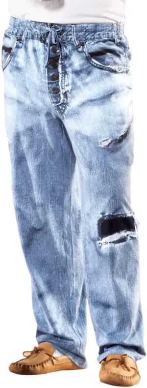 Collections Etc Faux Denim Soft Cotton Lounge Pant - Drawstring Waistband for Great Fit