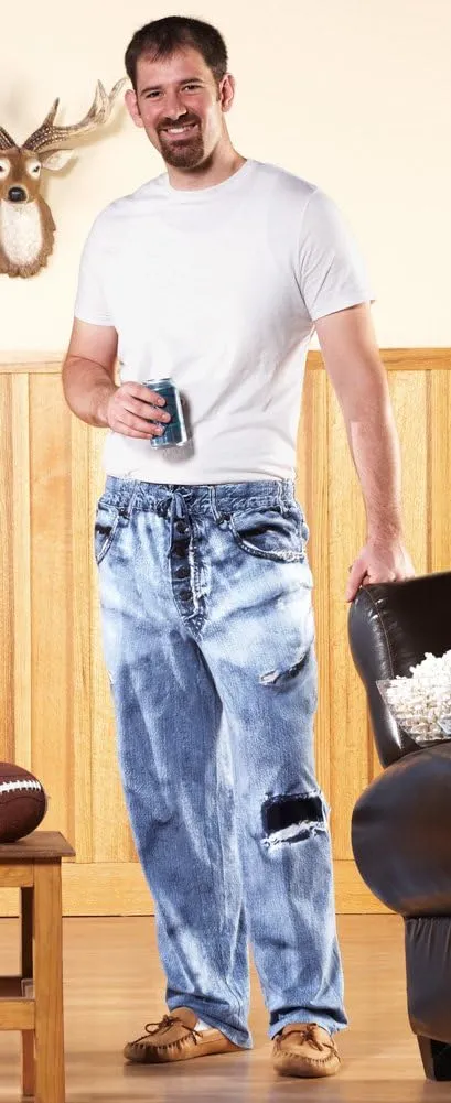 Collections Etc Faux Denim Soft Cotton Lounge Pant - Drawstring Waistband for Great Fit