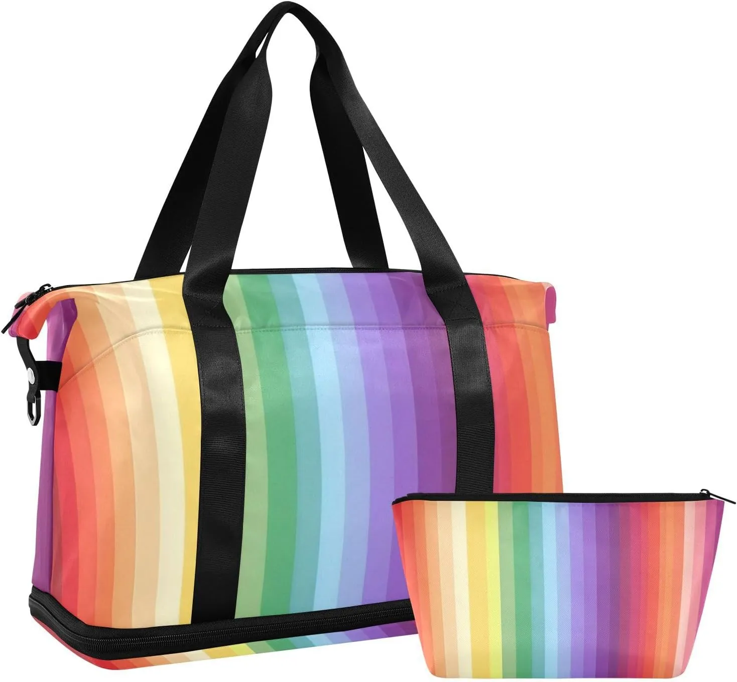 Colorful Lines Versatile Sports Travel Bag - Lasting Twill Tote, Removable Wheel & Rod Bagging, Multi-pocket Design, Complimentary Makeup Bag