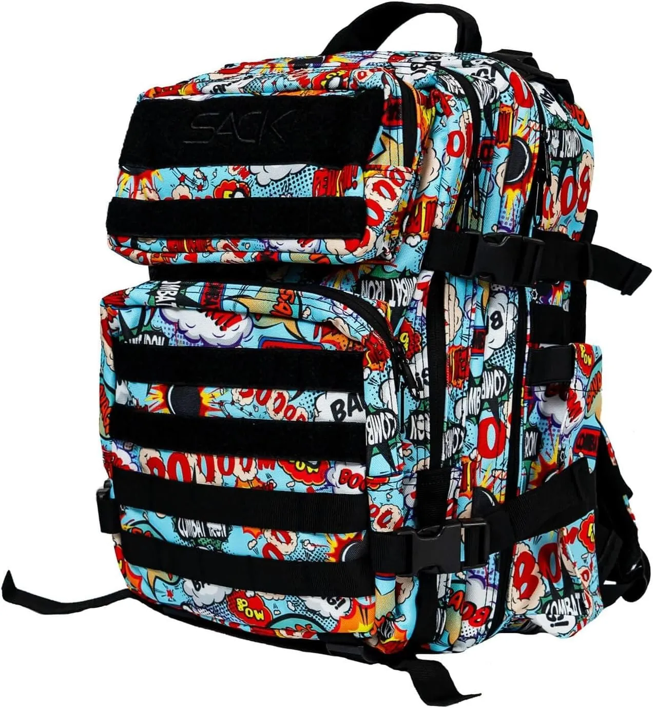 Combat Iron 25L Military Tactical Backpack for Men & Women, Molle Daypack Bug Out Bag, Hiking, Camping, Travel Rucksack with Bottle Holder, Comic Book Design