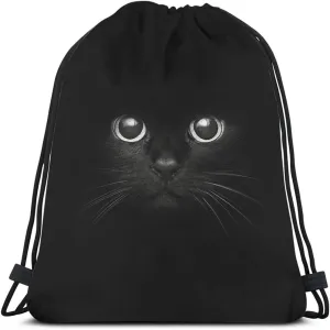Cool Cat Drawstring Bags Backpack Bag Funny Animal Head On Black Cute Animal Cartoon Little Pet Adorable Kitten Kitty Sport Gym Sack Drawstring Bag String Bag Yoga Bag for Men Women