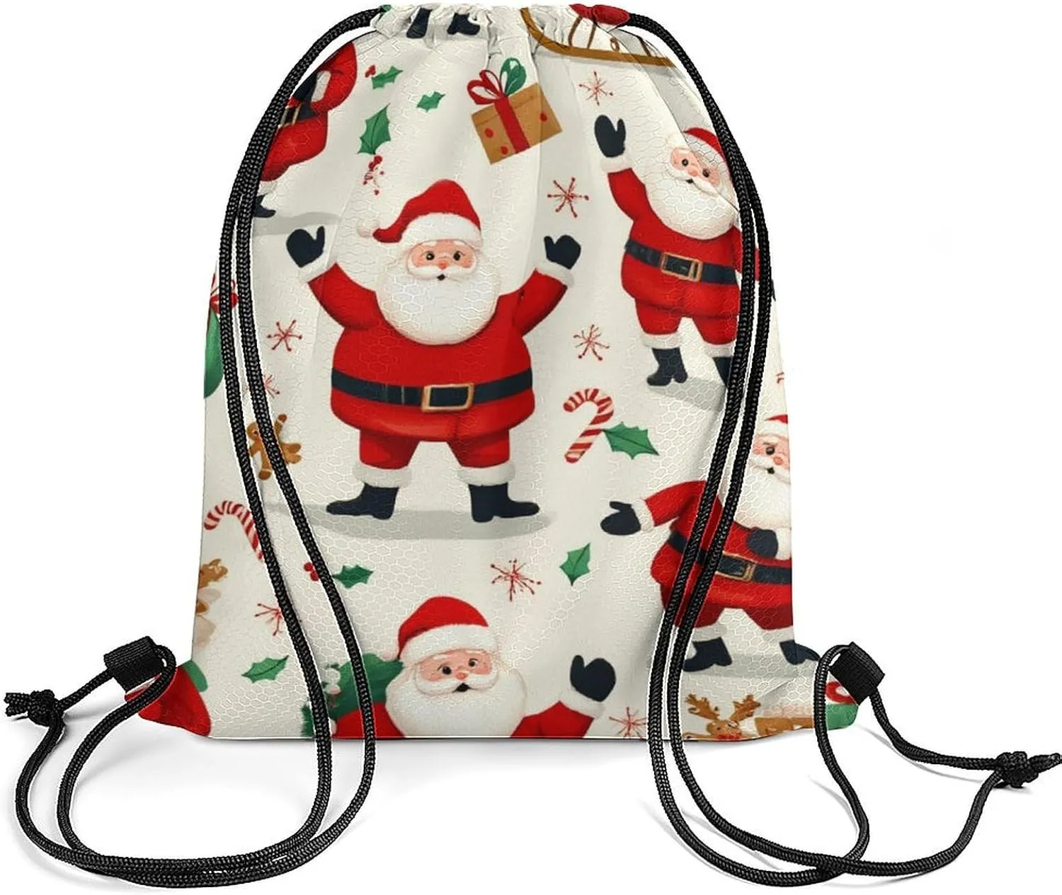 Cool Drawstring Bag for Men Women, Unisex Waterproof Sackpack Bags, Cute Cartoon Santa Claus Christmas Lightweight Backpack Shoulder Bag with Strap for Sports