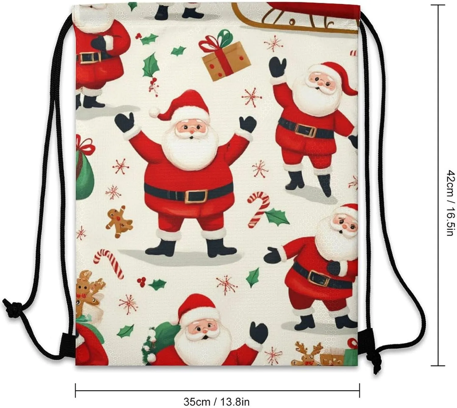 Cool Drawstring Bag for Men Women, Unisex Waterproof Sackpack Bags, Cute Cartoon Santa Claus Christmas Lightweight Backpack Shoulder Bag with Strap for Sports