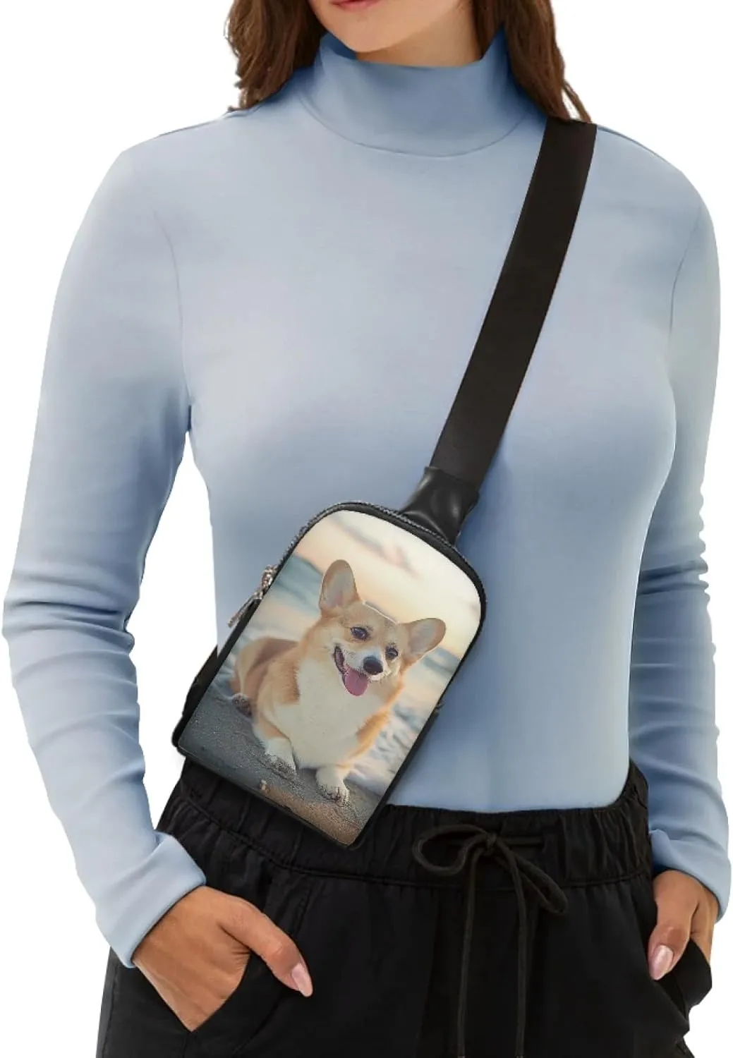 Corgi Ladies Sling Bag for Woman Beach Crossbody Bag for Women Adorable Cross Body Bag with Inner Pocket Lady Small Backpack for Mother Lightweight Chest Bag Handbag