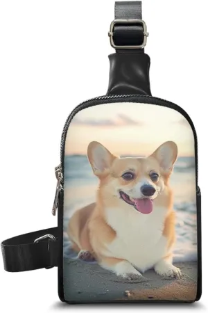 Corgi Ladies Sling Bag for Woman Beach Crossbody Bag for Women Adorable Cross Body Bag with Inner Pocket Lady Small Backpack for Mother Lightweight Chest Bag Handbag