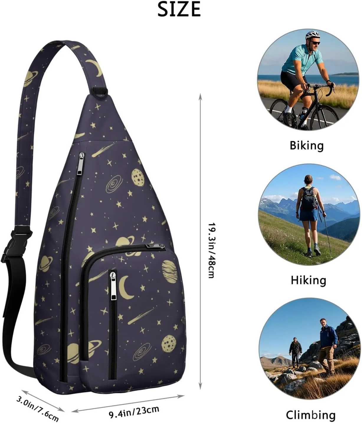 Cosmic Starl Ight Crossbody Bag Daypack for Women Men Lightweight Waterproof Sling Bag Backpack Hiking Cycling