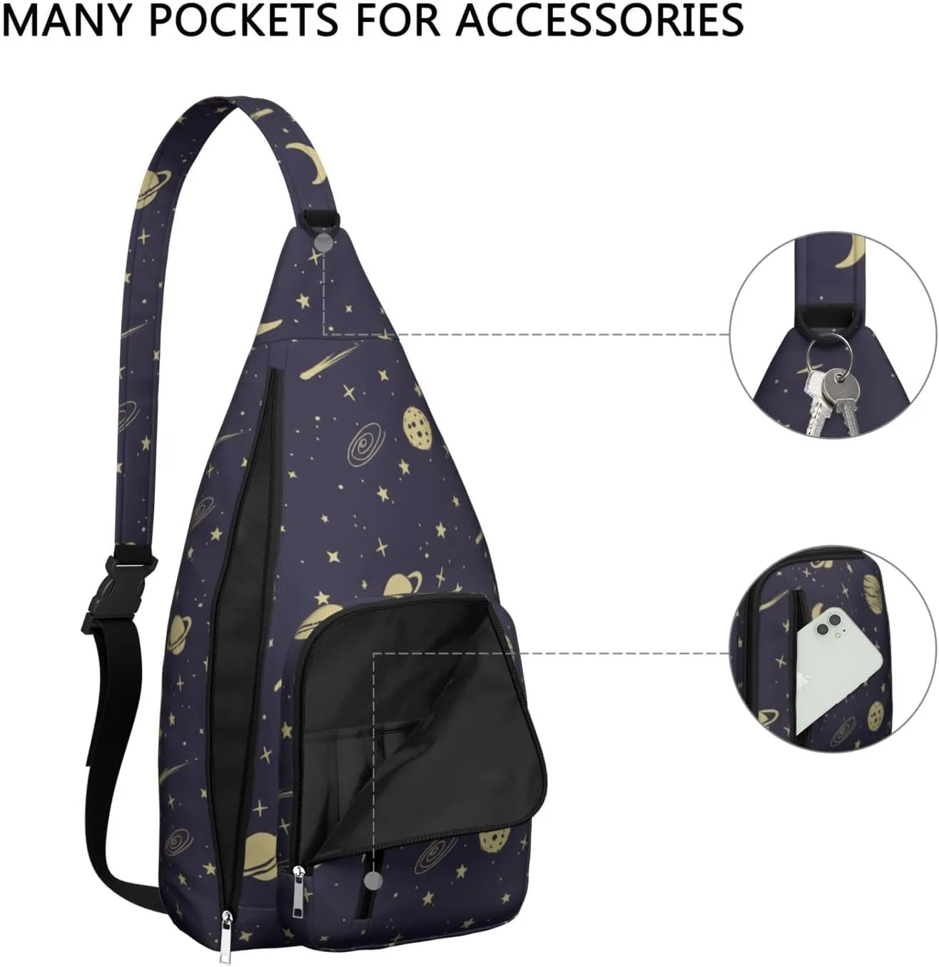 Cosmic Starl Ight Crossbody Bag Daypack for Women Men Lightweight Waterproof Sling Bag Backpack Hiking Cycling
