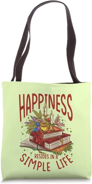 CottageCore Books Candles Happiness Resides in a Simple Life Tote Bag