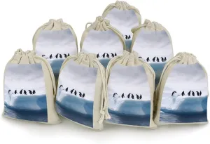 Cotton And Linen Bunches Pocket Thickened Bunches Pocket Portable Bunches Pocket Penguins on The Iceberg Printed Small Flower Bag 8-packsmall Bunches Pocket