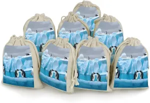 Cotton And Linen Bunches Pocket Thickened Bunches Pocket Portable Bunches Pocket Penguins On The Iceberg Printed Small Flower Bag 8-packsmall Bunches Pocket
