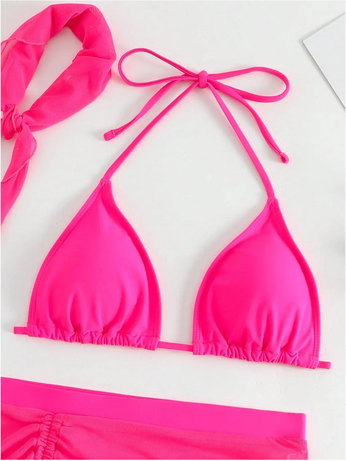 COZYEASE Women's 4 Piece Swimsuits Sexy Bikini Sets Triangle Bathing Suit with Mesh Cover Up Beach Skirt & Bandana