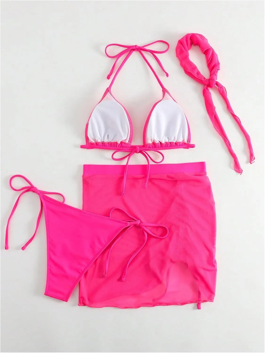 COZYEASE Women's 4 Piece Swimsuits Sexy Bikini Sets Triangle Bathing Suit with Mesh Cover Up Beach Skirt & Bandana