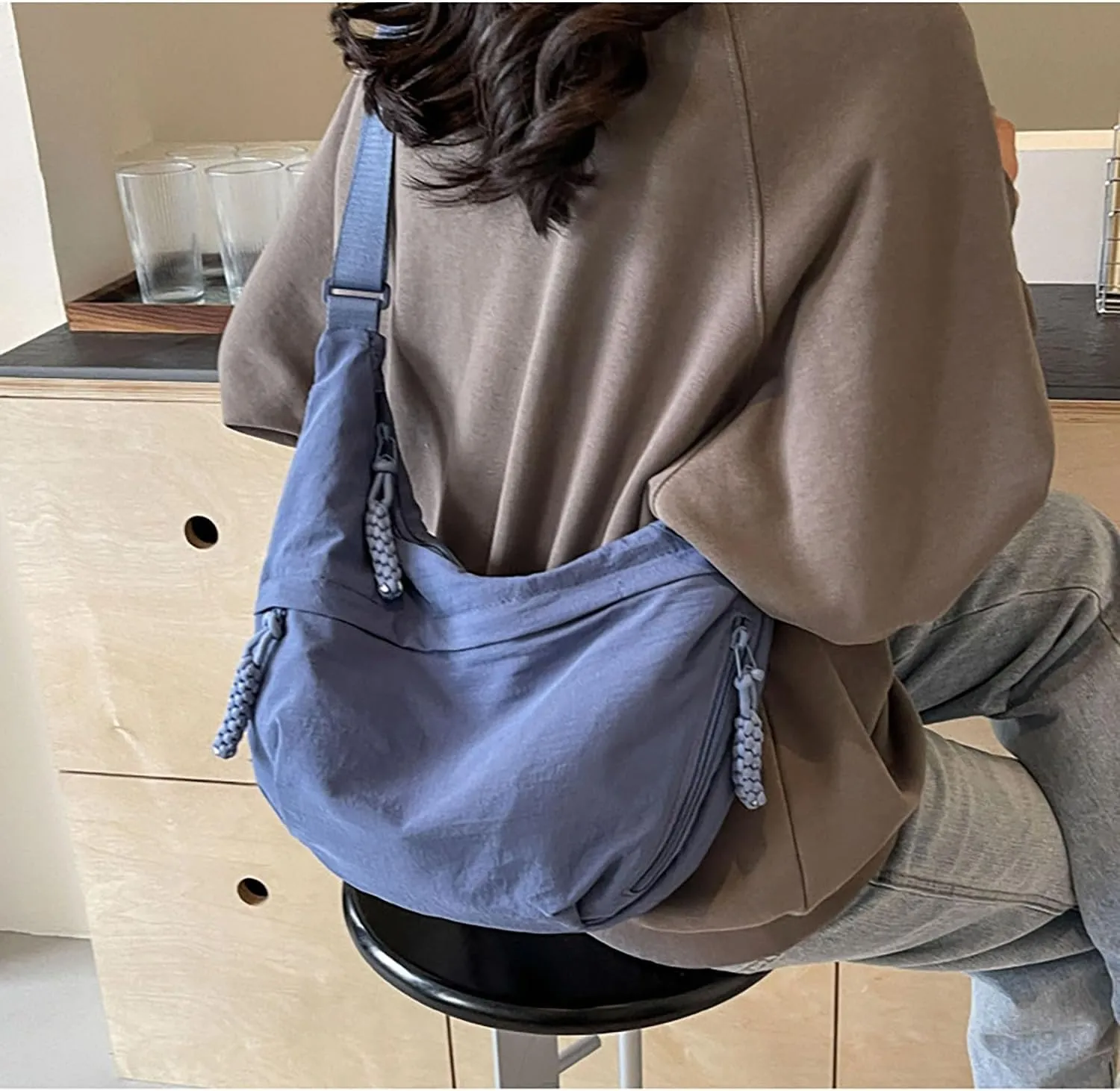 Crescent Crossbody Shoulder Bag For Women Hobo Bag Multi-Pocket Nylon Backpack Travel Shopping Dumpling Bag