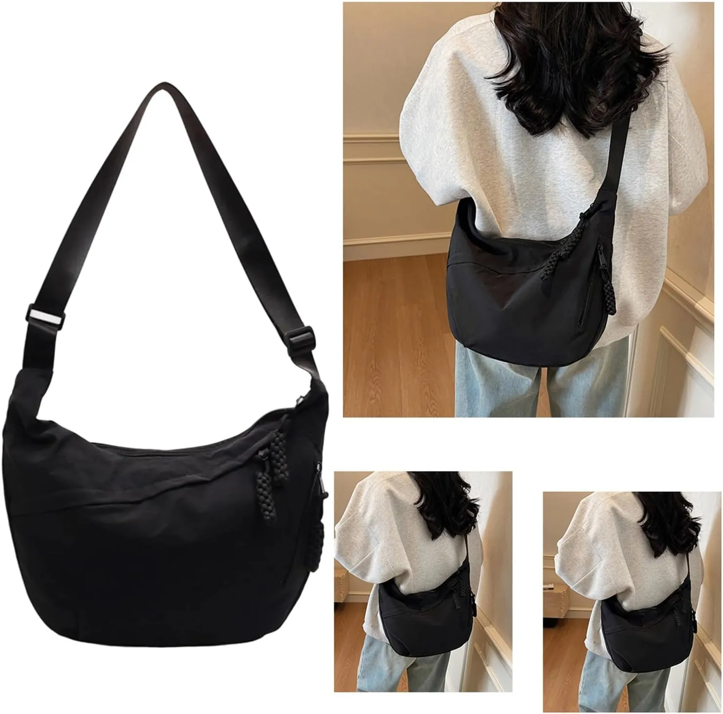 Crescents Bag Small Slings Crossbody Bag with Half Moon Shape Multi Pocket Slings Bag Moon Bags Slouchy Dumpling Bags