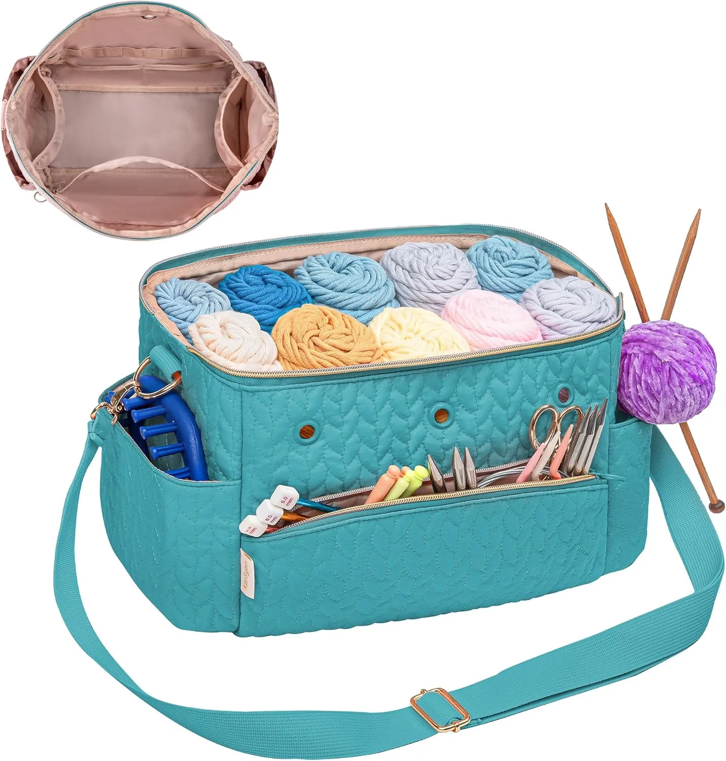 Crochet Bag Storage Organizer For Knitting & Crocheting Accessories - Teal