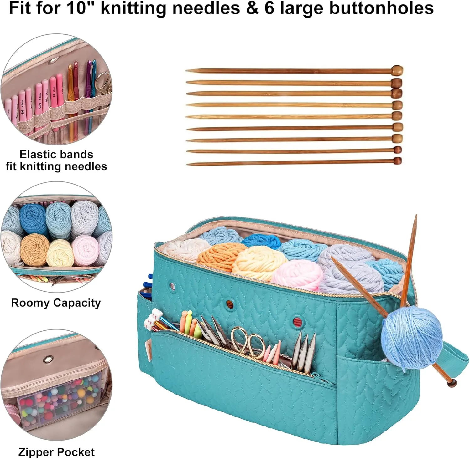 Crochet Bag Storage Organizer For Knitting & Crocheting Accessories - Teal